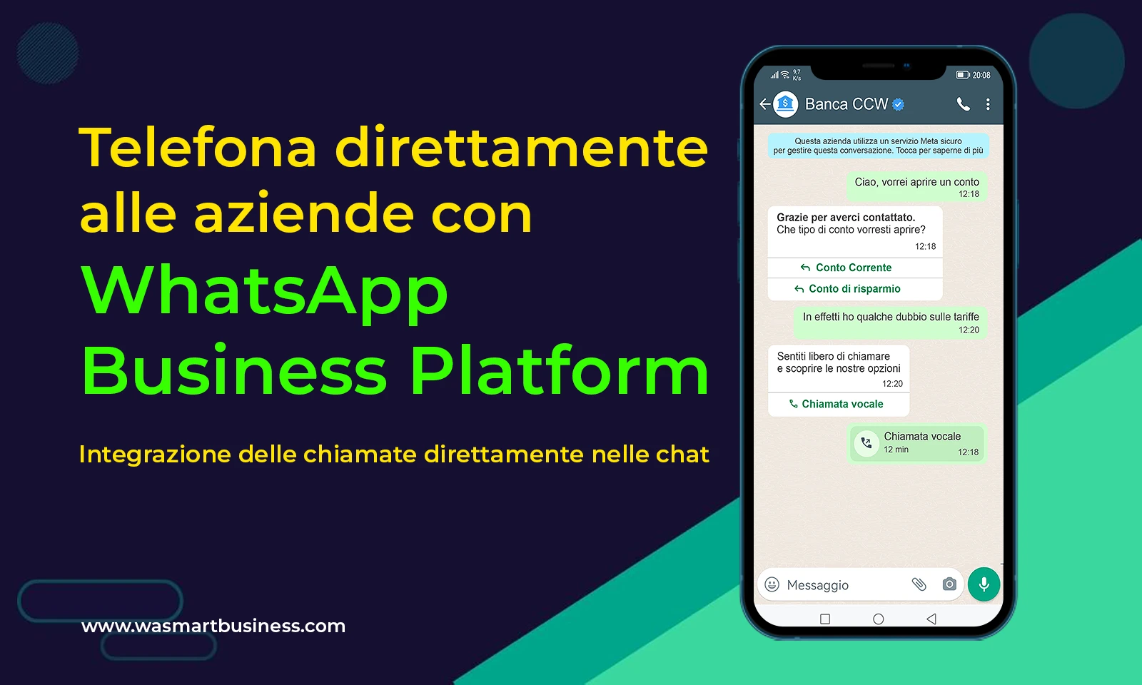 Telefona direttamente alle aziende con WhatsApp Business Platform Copertina - WA Smart Business