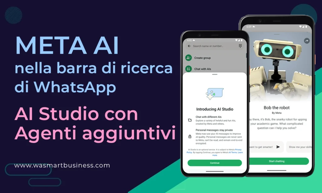 Meta AI nella barra di ricerca WhatsApp - AI Studio con agenti aggiuntivi