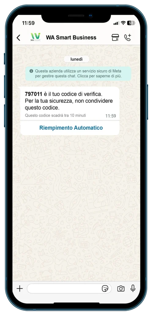 Messaggio di Autenticazione con pulsante riempimento automatico - WA Smart Business